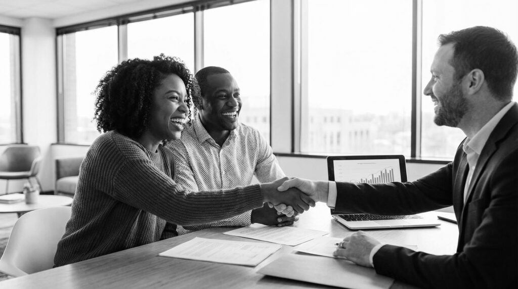African American Couple Consulting a Professional Mortgage Broker